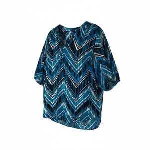 ZAC & RACHEL V-Neck Pullover Blouse Women’s Size Large Blues, Black, Gray, White